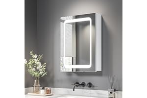 ‎DRIPEX Dripex Spiegelschrank Bad mit Beleuchtung, Glasablage und Steckdose, Badezimmerschrank mit Spiegel, Sensor-Schalter, Rechtstürige Spiegelschrank, Beschlagfrei 45 x 60 cm Weiß