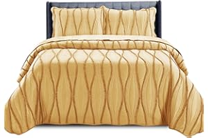 PHP Beautiful Quilted Bedspread Throw Embossed Frilled Pattern Quilt Coverlets Bedspreads Throw Bedding for All Season Comforter Set- Mustard - King