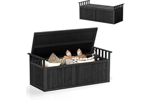 HOMASIS Cassapanca da Esterno Impermeabile 209L, Baule da Esterno in Legno con Coperchio e Braccioli, Panca Contenitore Resistente alle Intemperie per Balcone, Terrazzo, 128 x 58 x 53 cm (Nero)