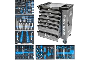 DSD TOOLS Steel Tool Chest Trolley Cabinet Fully Loaded Workshop Tool Box on Castors with Lockable Storage and Easy Mobility (Silver)