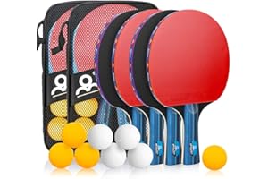 Powcan Ping Pong Set Portable Table Tennis Set Ping-Pong Game Pingpong Racket Set with 4Table Tennis Bats/Rackets/Paddles, 8 Ping-Pong Balls & 2 Carry Cases for Trainers, Amateurs, Beginners, Expert