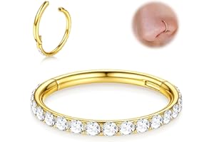 BodyBonita G23 Titane CZ Piercing Nez - 20G/18G/16G/14G Anneaux de Septum Créoles de Nez Boucles D'oreilles Cartilage Hélix Tour Tragus Conque Bijoux de Piercing Anneau Daith Argent Plaqué Or