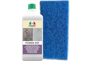 MARBEC KIT POWER DET + TAMPONE BLU Limpiador intensivo para la limpieza antimanchas de suelos de gres porcelánico. Elimina pátinas, halos, manchas persistentes y suciedad de obra