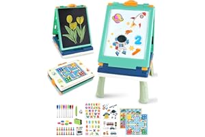 Elovien Easel Kids,Tabletop Easel for Toddler, Foldable 4 in 1 Double Sided Kids Art Easel with Chalkboard & Magnetic Whiteboard,Portable Desktop Drawing Board - Gift for Boys and Girls (Green)