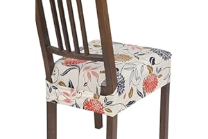 Dioxide Fundas Sillas de Comedor Estampado Diseño,Fundas Sillas Ajustables Doble Correa Elástica,Cojines para Sillas de Comedor Jacquard para Silla Amovibles Universal para Cocina(Blanco Estampado)