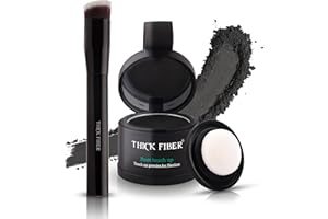 THICK FIBER Root Touch Up (Negro) CON PINCEL - Fibras capilares para ocultar la pérdida de cabello y las canas - Apto para hombres y mujeres - Oculta instantáneamente canas y calvas (Negro)