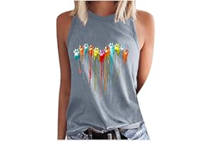 AMHOMELY Women Tops and Blouse Sale,Ladies Sleeveless Summer Sexy Casual Tops Regular Round Neck Printing Sleeveless Vest Tops Loose Sweatshirts UK Size for Christmas Jumper Thanksgiving Valentine's Day