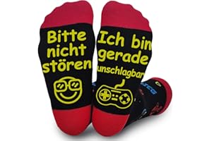 HUETIDE Lustige Socken Gaming Socken Gamer Coole Geschenk Happy Socks Mit Spruch Bitte Nicht Stören Ich Bin Gerade Unschlagbar eschenke für Für Zocker Männer Herren Frauen Damen Teenager Weihnachts Geburtstag