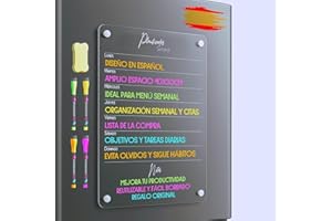 BONILUNA Pizarra para Nevera - Grande de 40cm x 30cm en Español | Pizarra Magnetica Menu Semanal con 4 Rotuladores + Borrador | Pizarra Magnetica Semanal | Pizarra Transparente Nevera - PizarrA Calendario