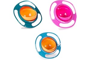 Berry President Magic Gyro - Lote de 3 cuencos de rotación 360 º resistente a los derrames, con tapa, para niños, color naranja, azul y verde