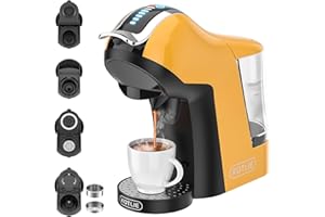 KOTLIE EM-308A macchina da caffè multifunzionale, compatibile con varie marche di caffè in capsule/ESE (44 mm)/caffè in polvere, supporta la preparazione di caffè freddo (Giallo)
