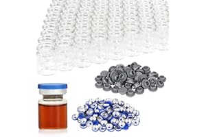 CHUDENG 3ml Vials-Clear Glass Headspace Vials with Plastic-Aluminum Flip Off Caps and Rubber Stoppers, 100 Pack, 20mm Flat Bottom Lab Vial