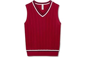 BOBOYOYO Chaleco de punto para niños, 100% algodón, cuello en V, camiseta sin mangas, uniforme escolar, jersey sin mangas, para niñas y niños