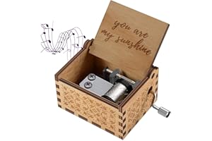 sakruda Wooden Music Box You Are My Sunshine for Daughter Son Wife Dad Friends,Hand Crank Wood Musical Box Laser Engraving Handmade Best Gifts for Kids Children on Birthday/Christmas/Valentine’s Day
