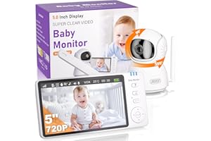 OBVHNUA Baby Monitor Video e Audio 5'' 720P HD Telecamera per Neonato con Schermo IPS, Monitoraggio Temperatura, VOX, Audio Bidirezionale, Visione Notturna e Ninne Nanne