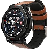 kwmobile Bracelet Compatible with Amazfit T-Rex 3 Strap &ndash; 1 x Genuine Leather Straps &ndash; Adjustable Size &ndash; Brown/Black