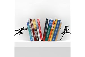 Artori Design Book Ends to Hold Books Heavy Duty Hidden Metal Bookends for Shelves Bookend Book Holder for Home Decorative Gift for Book End Lovers and Home Décor (Supergal+Book&Hero)