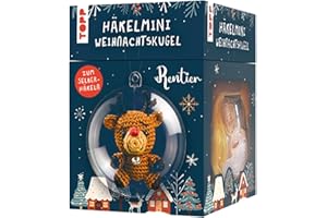 ‎TOPP TOPP Crochet Mini Christmas Bauble Crochet Set Reindeer: Instructions, Yarn (100% Cotton) in 5 Colours, Crochet Hook (1.5 mm), Plastic Ball (7 cm), Filling Cotton, Beads, Bells, White