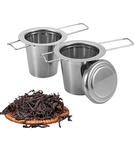 Infuseur à Thé En Acier Inoxydable - 2 Pièces Avec Couvercle Et Poignées, Filtre à Mailles Fines, Pour Maison Et Voyage - 9