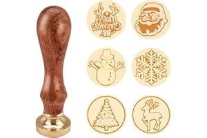 HILEYU Weihnachtliches Wachsstempel Set wax stamp Set,DIY Holz Wachs Siegel Stempel,Wachsstempel Kupfersiegel,6pcs 25cm Messingstempelköpfe und 1 stempelgriff,für Weihnachtskarten Umschläge,Einladungen