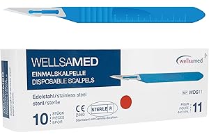 Wellsamed Einmalskalpelle Edelstahl mit Halter, Figur 11, 10 Stück, steril verpackt