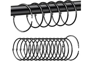 BRELET 20 anillos para cortinas de apertura de 50 mm ganchos abribles para cortinas sin perforar de metal, circular de cortina de ducha anillo, ganchos para toldos, exteriores y barras para cortinas (negro)