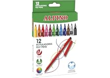 Alpino 12 Rotuladores de Colores | Punta Resistente de 3mm para Colorear | Tinta Súper Lavable y de Larga Duración | Estuche de Rotuladores de Colores Brillantes | Material Escolar