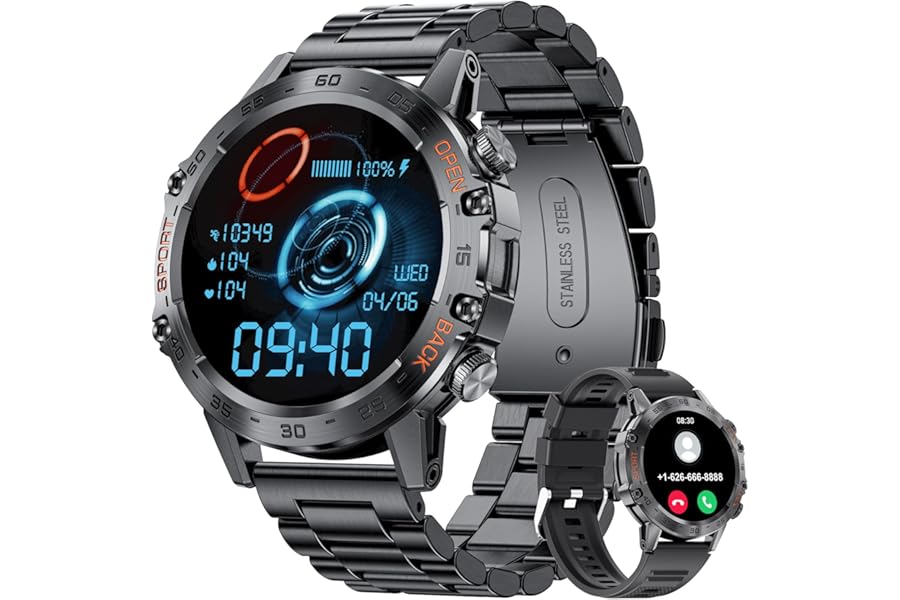 Military Smart Watch for Men, Smart Watches with Bluetooth Voice Call Compatible Android iOS Phone, Smartwatch with Heart Rate SpO2 Pressure Sleep Monitor, IP67 Waterproof Tactical Fitness Watch