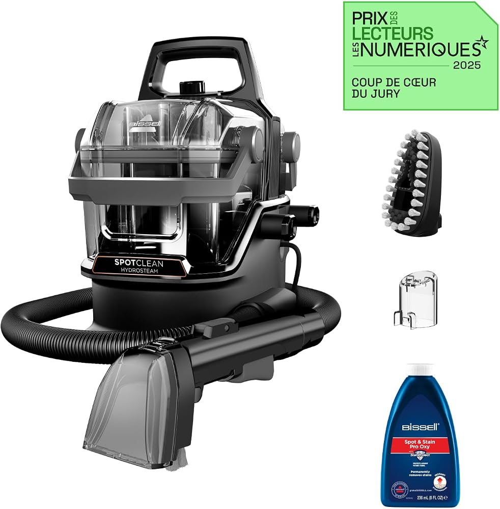 BISSELL SpotClean® HydroSteam™ | Leke Temizleyici | HydroSteam™ Teknolojisi | Buharlama, Fırçalama, Vakumlama | Kilim, Halı ve Daha Fazlası İçin | 3689N, Siyah/Orta Soğuk Gri/Bakır Liman