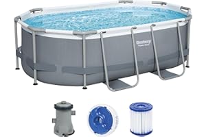 Bestway Power Steel Frame Pool-Set mit Filterpumpe 305 x 200 x 84 cm, grau, oval