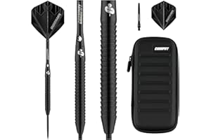 ‎CHAMPIFY Champify® 90% Tungsten Darts Set mit schwarzer Darttasche| 3 Steeldarts mit 9 Alu-Schäften & 9 Flights | Dart Set mit Zubehör | Dartpfeile mit Metallspitze