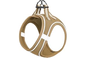 HEELE Arnes Perro Pequeño con Lineas Reflecantes Arnés Perro Antitirones Ajustable Suave Acolchado Cómodo para Viajar Pasear con Mascota, Marrón, S