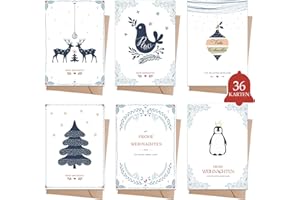 Aahyzzon 36 x Weihnachtskarten mit Umschlag set, A6 Christmas Falzkarten mit Einzigartigem Spruch, Neujahrskarten 2023 für Familie, Freunde, Kollegen & Geschäftskunden, Modernem Design