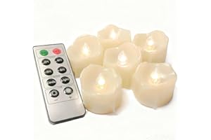 Erosway Świece bezpłomieniowe, realistyczne, migoczące świeczki LED typu tealight, 300 godzin światła non-stop, z pilotem zdalnego sterowania i timerem 2/4/6/8 godzin, kolor kości słoniowej, 6 sztuk/opakowanie (białe)