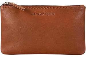 Marc Peter Austin piórnik w stylu vintage, ze skóry, z zamkiem błyskawicznym YKK, duża pojemność, duży piórnik, brązowy, Federmappe, organizer kieszonkowy