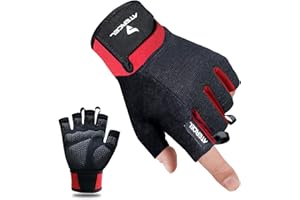 ATERCEL Weight Lifting Gloves, Gym Gloves for Crossfit, Workout, Exercise Cycling, Training, Breathable and Snug fit, for Men and Women (Red, L)