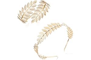 JeryWe Diosa griega - Juego de joyas para novia, diseño de hoja de laurel romana, corona, brazo, pulsera ajustable, aleación