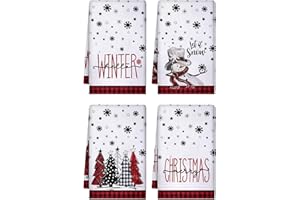 Ekukeon Set di 4 Strofinacci Natalizi,strofinacci cucina Natale,Strofinaccio Natalizio,Asciugamani Natalizi,Canovacci Natalizio,Motivo a Quadri,l'assorbente,resistenti 40x60 cm (Rosso)