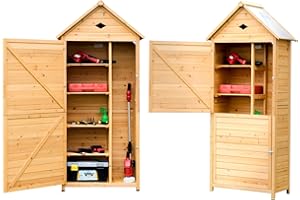 COSTWAY Armadio da Esterno in Legno, Casetta da Esterno con Ante, Ripiani e Serrature, Armadietto Versatile da Giardino, Balcone e Cortile (80 x 45 x 177 cm)