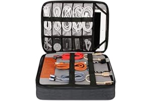 LTLSZRN Kabel Organizer Tasche - Reise Zubehör für Ladekabel mit Travel Case (28.5 x 23 x 6 cm Schwarz)