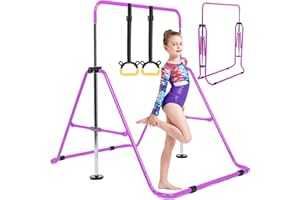 FINGER TEN Horizontal Bar Gymnastics Kids Garden Home Reck Stretching Folding Value Gift Set,Expandable Gym Training Bar Equipment Adjustable Height for Boys Girls Color Pink Blue fit Fitness Outdoor Indooor