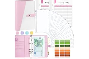 Raccoglitore Notebook A6, TAOPE Portadocumenti in Pelle PU con 12 Trasparente Sacchetti Cerniera Compilabile per Budget di Contanti Organizzatore di Buste Risparmio di Denaro - Rosa