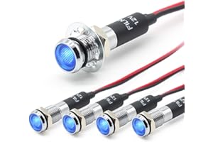 ‎FILN FILN 5 stücke 8mm (5/16 ") 12V LED kontrollleuchte wasserdichte pilot signallampe Meldeleuchte metalltafelleuchten(Messing vernickelt,blau5stück)