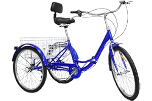 BATHRENA Folding Adults Tricycle 24" 3 Wheels 7 Speed Tricycle For Adults|3-Wheel Bicycle with Shopping Basket Adult Tricycle with Backrest & Bell-Freely Adjustable Hight
