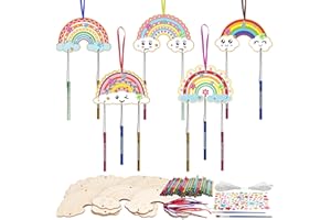 WEDNOK 10 Pack Rainbow Wind Chime Kits for Kids Make Your Own Wind Chimes Craft DIY Coloring Wooden Art and Craft for Classroom Art Projects Birthday Gift Spring Decoration