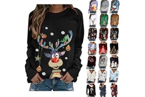 NUSGEAR Pull Noël Femme 2022 Manches Longues Col Rond Noel Pull Christmas Moche Sweat Multicolore Imprimé Sweatshirt Grande Taille Pullover Sweat imprimé de Noël