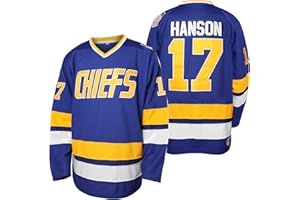PHM Herren Hanson Brothers Jersey, Charlestown Chiefs 16 Jack 17 Steve 18 Jeff Slap Shot Film Eishockey Jersey genäht Blau Weiß