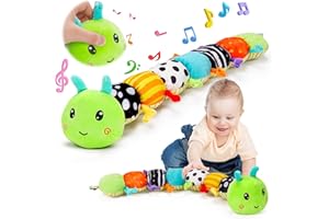 LYPSOCHAAT Baby Spielzeug 0 3 6 Monate Musical Raupe Kuscheltier mit Greifling Rassel Baby Spiegel Spielzeug, Baby Stofftier Sensorik Spielzeug, Neugeborenes Junge Mädchen Kinder Weihnachten Geschenk