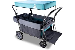 ‎TOPWELL TOPWELL Bollerwagen faltbar, Handwagen mit Dach und Bremsen, Transportkarre Gerätewagen, klappbar, PU Vollreifen, bis 120 kg Tragkraft (Himmelblau/Grau)