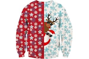 Idgreatim Sweatshirt de Noël Moche pour Hommes et Femmes Pull à col Rond imprimé 3D Manches Longues